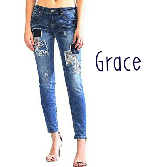Grace in LA Denim - Grace in LA Patchwork Distressed/ Destroyed 28